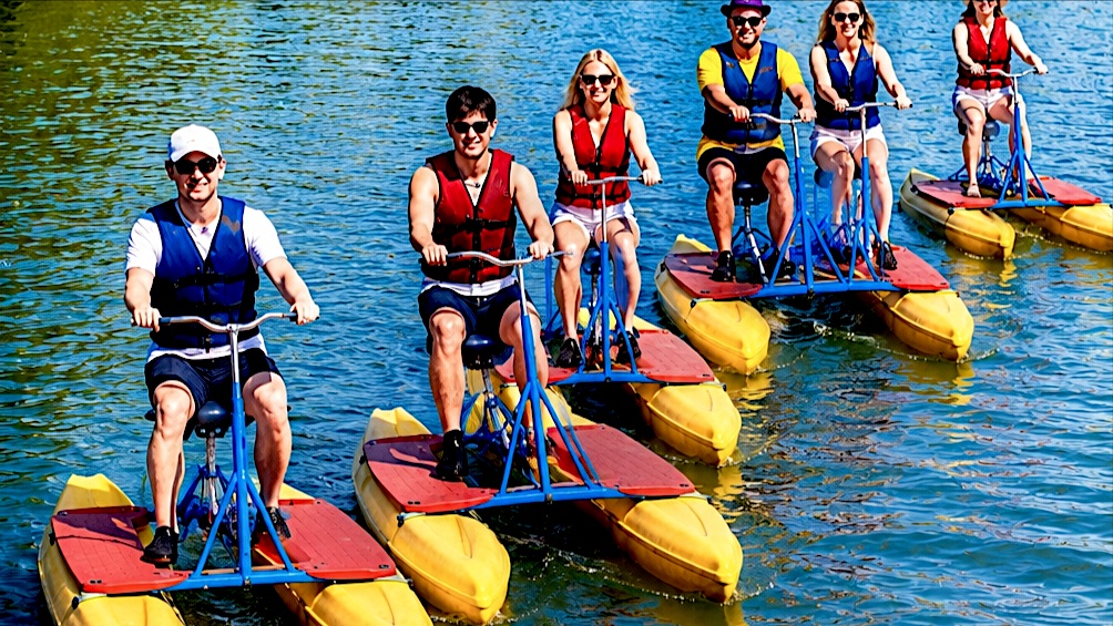 Waterbike, vélo sur l’eau, à la base nautique d’Istres